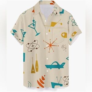 Men’s Retro Bowling 50’s Rockabilly Style Button Down Vintage Camp Shirt Size XL